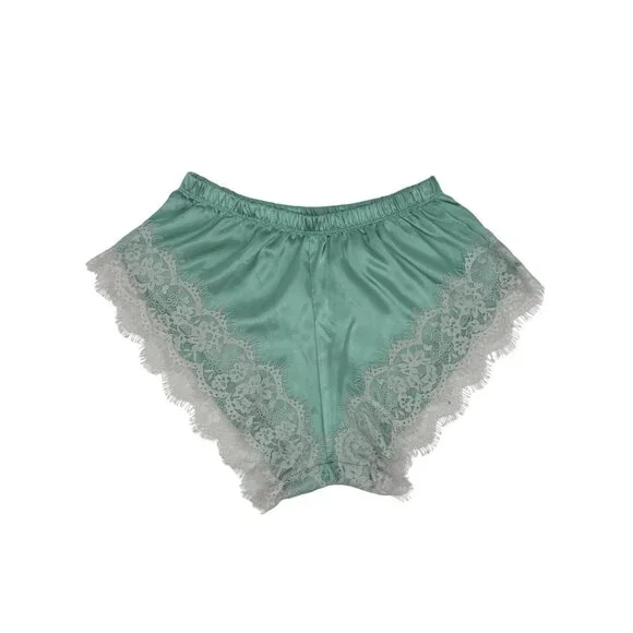 Y2K Croquette Mint French Cut Satin Lace Lounge Shorts Booty PJs Vintage - Picture 11 of 14